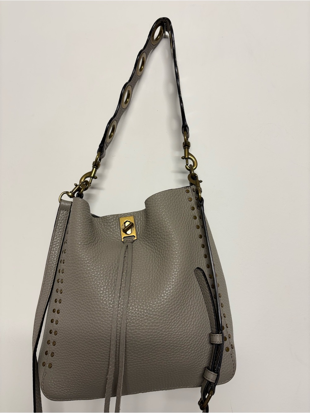 Rebecca Minkoff Taupe Pebbled Leather Drawstring in Shoulder Bag